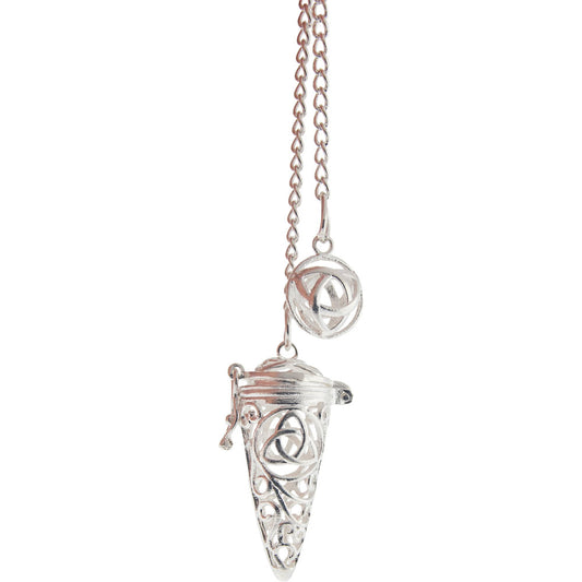 Chambered Pendulum Antique Silver Triquetra