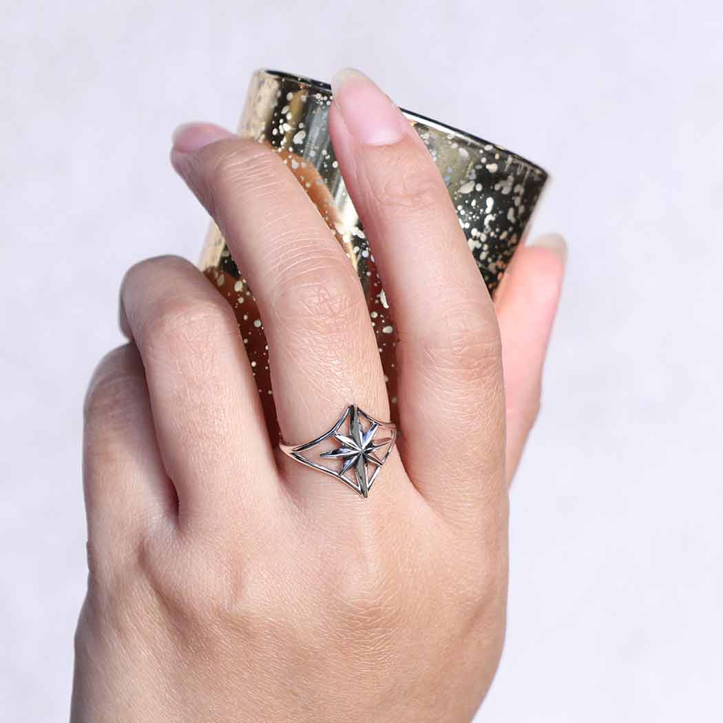 Sterling Silver North Star Split Shank Ring