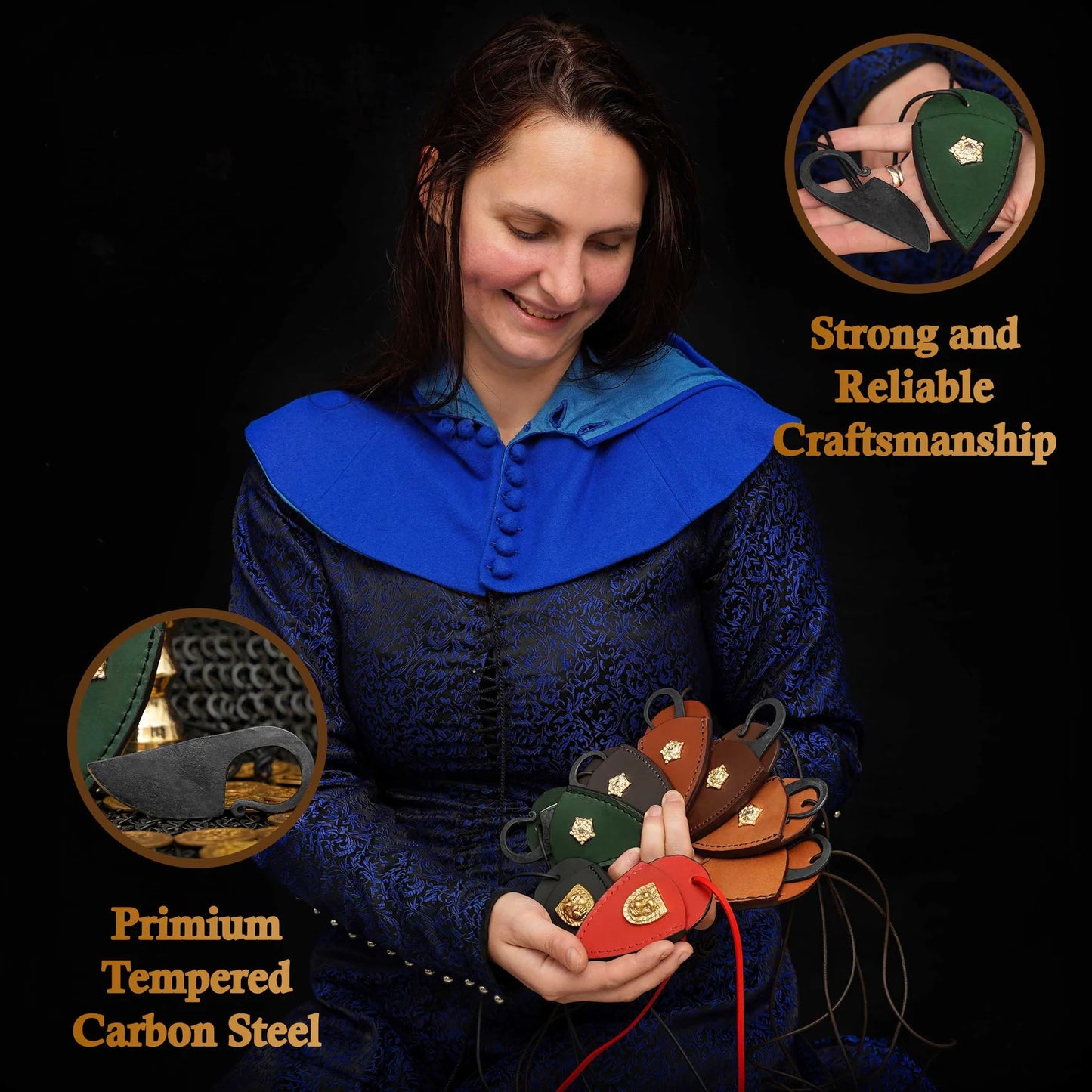 Mythrojan Celtic Ring Knife Hand Forged Necklace Knife with Leather Sheath