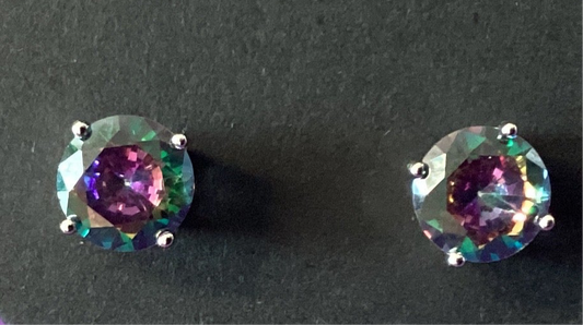 Sterling Silver Rainbow Crystal Stud Earrings