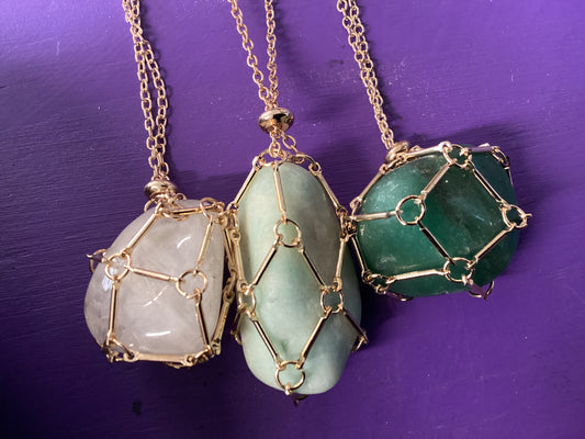 Metal Adjustable Crystal Cage with Stone - Gold