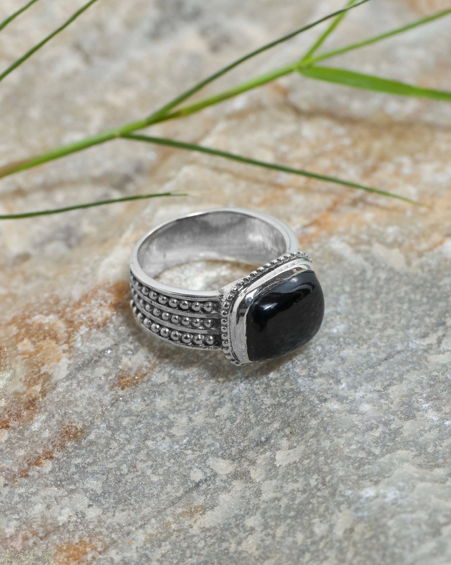 925 Sterling Silver Black Onyx Gemstone Bohemian Ring