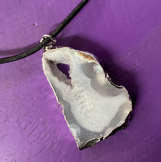 Geode Pendant with Silver Plating on cord