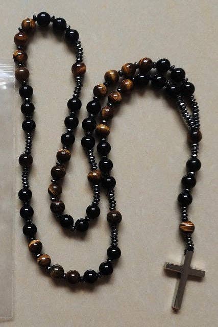 Tiger's Eye & Black Obsidian Rosary - Prayer Beads - 8mm