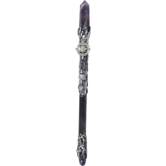 Magick Wand - Amethyst Point w/ Silver Compass