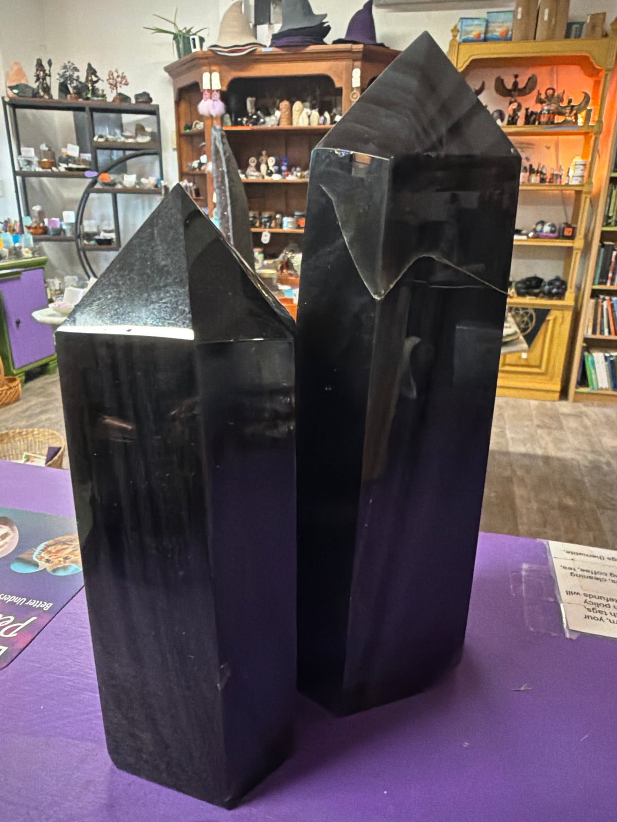 Large Black Obsidian w/silver stripes rainbow obelisk tower
