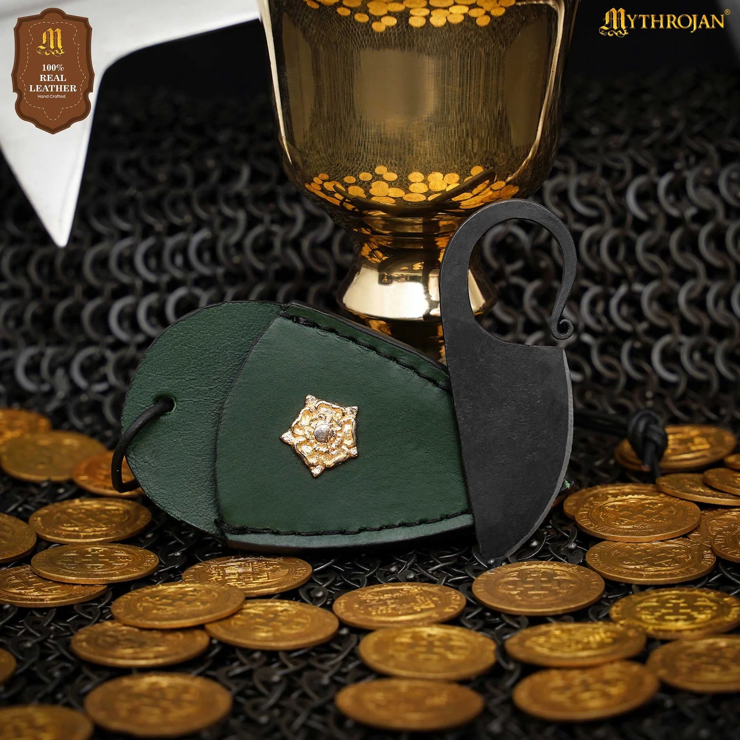 Mythrojan Celtic Ring Knife Hand Forged Necklace Knife with Leather Sheath