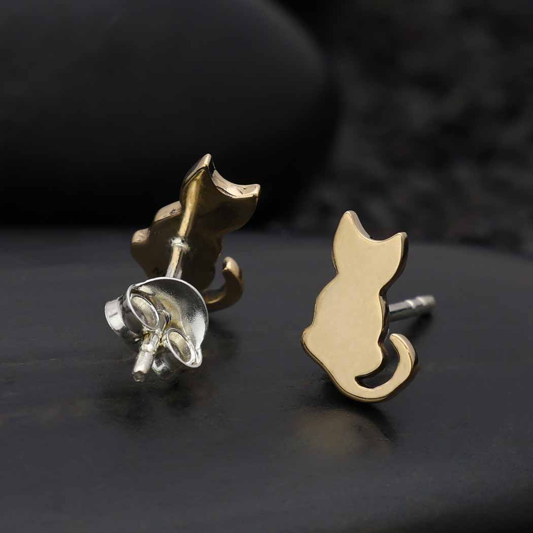 Tiny Cat Stud Earrings 9x6mm