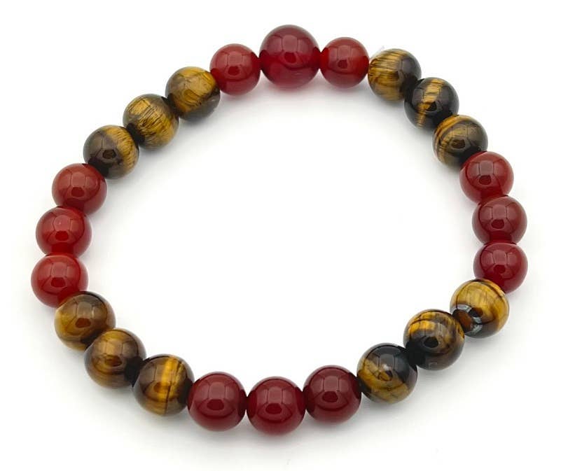 Carnelian & Tiger's Eye Beaded Bracelet - Wrist Mala - 8mm