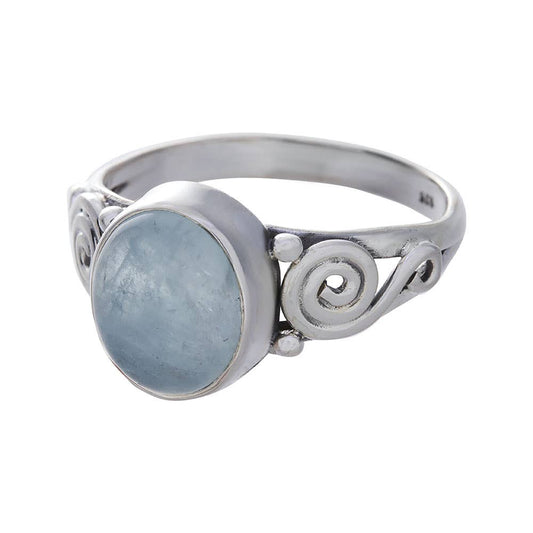 Aquamarine Cab. Oval Shape Spiral Band Ring