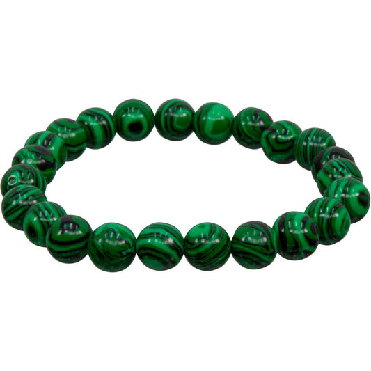 Elastic Bracelet 8mm Round Beads - Reconstituted Malachite
