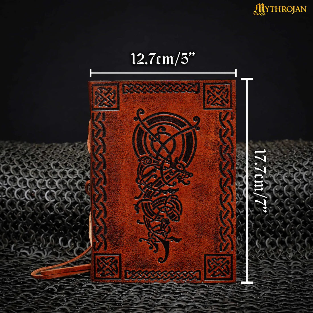 Celtic Norse Inspired Fantasy Art Dragon Etched Leather Journal with wrap closure