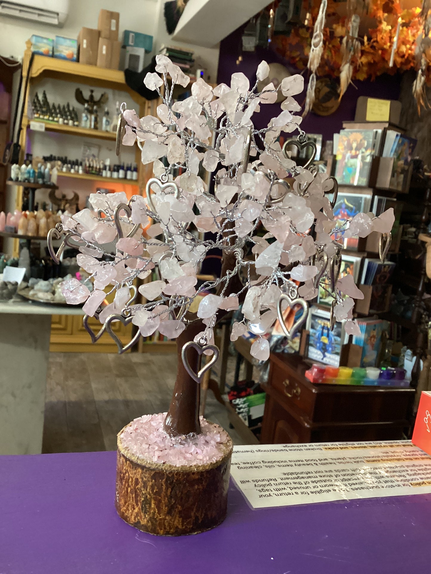 Rose Quartz W Hearts crystal gemstone tree (300 beads)