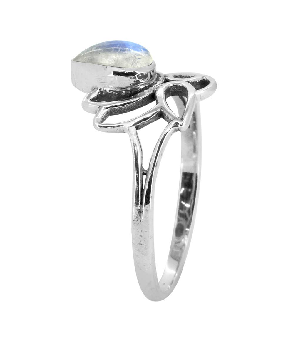 Rainbow Moonstone 925 Sterling Silver Lotus Ring