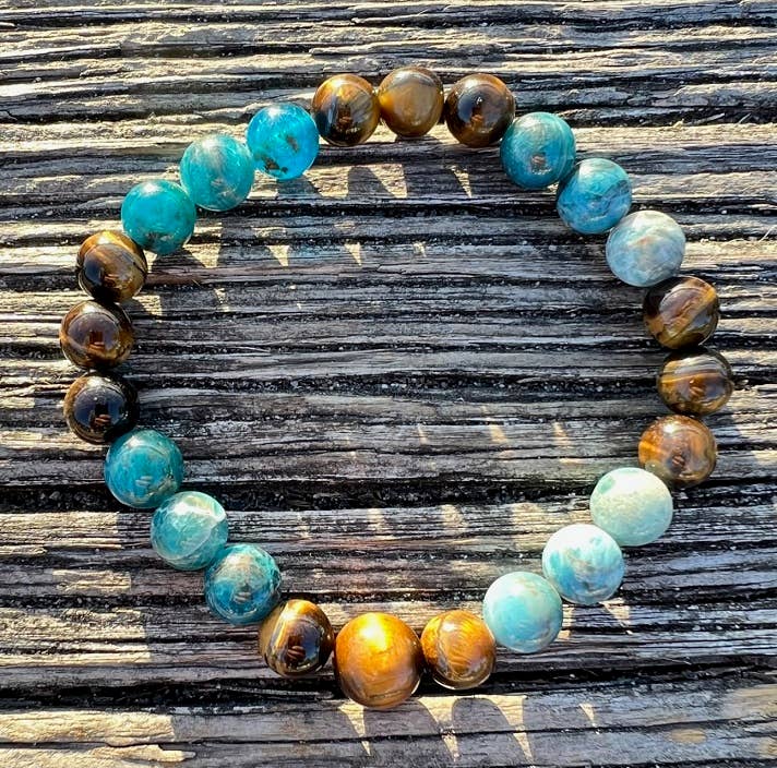 Apatite & Tiger's Eye Beaded Bracelet - Wrist Mala - 8mm