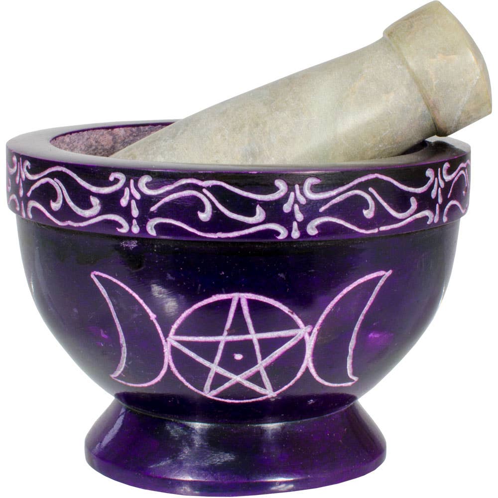Soapstone Mortar & Pestle Triple Moon Purple (Each)