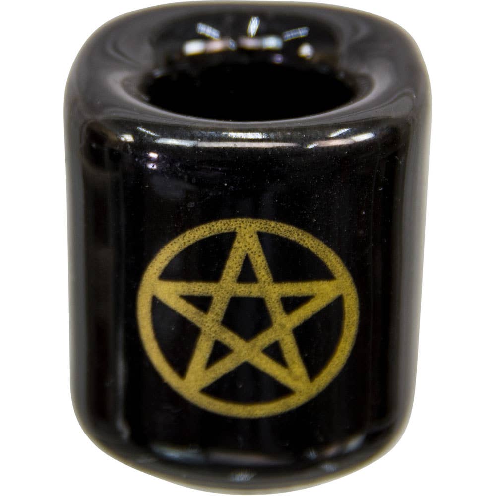 Ceramic Chime Candle Holder - Black w/ Gold Pentacle