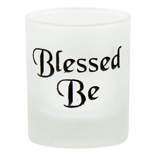 Etched Glass Votive Holder Blessed Be