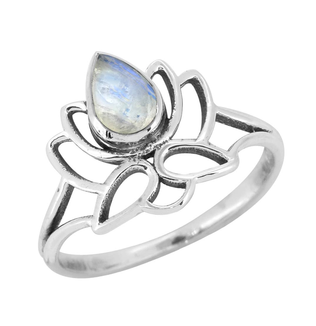 Rainbow Moonstone 925 Sterling Silver Lotus Ring