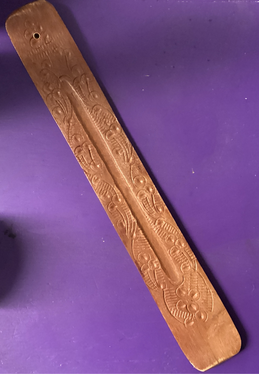 Carved Flowers Wood Incense Holder