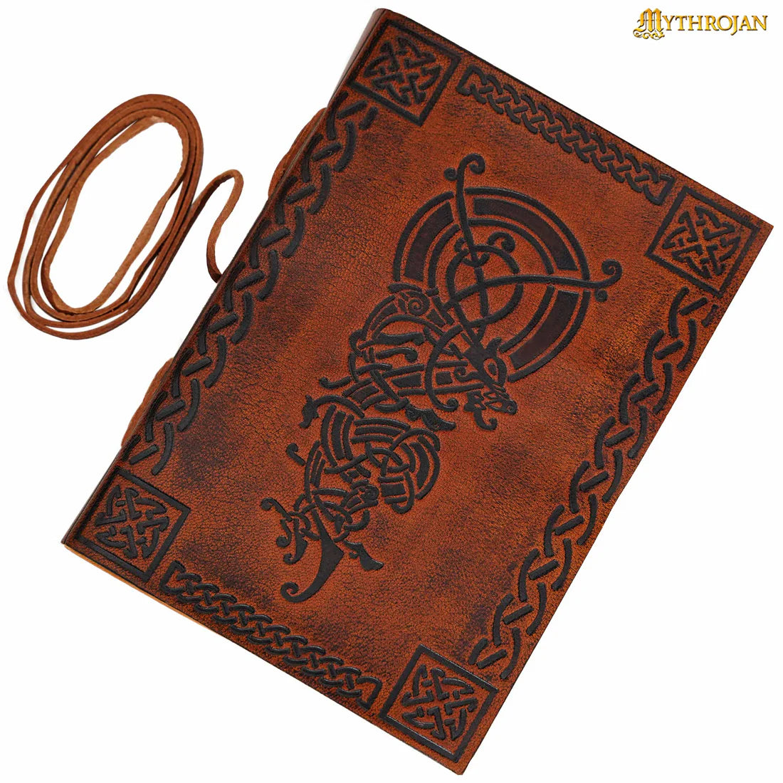 Celtic Norse Inspired Fantasy Art Dragon Etched Leather Journal with wrap closure