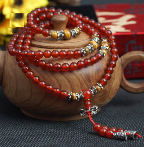 Carnelian & Tiger's Eye 108 Mala Prayer Beads 6mm