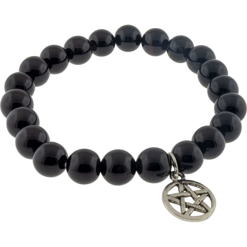 Black Agate with Pentacle 8mm Bracelet