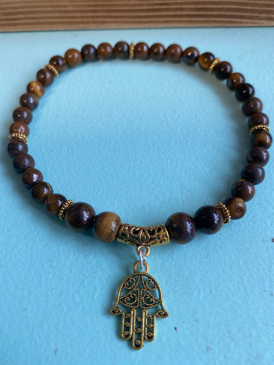 Tiger Eye W Hamsa Hand anklet