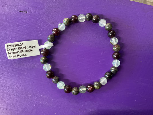 Dragon’s Blood, Garnet & Prehnite bracelet 6mm