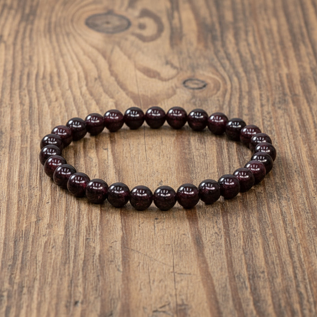 Elastic Bracelet 5-7mm Round Beads - Garnet (Each)