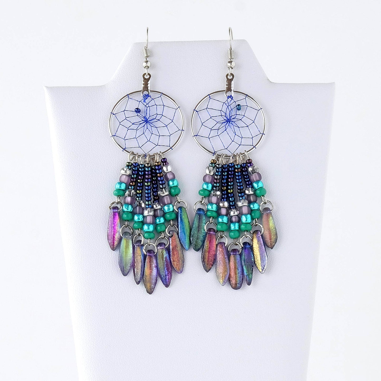 Specialty 1" Dream Catcher Earrings with Peacock Beads