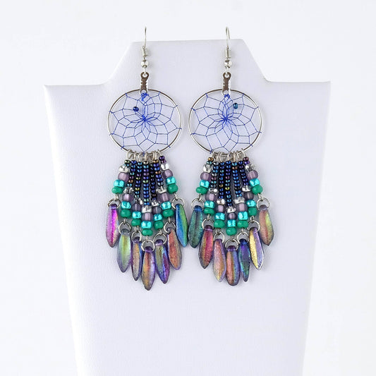 Specialty 1" Dream Catcher Earrings with Peacock Beads