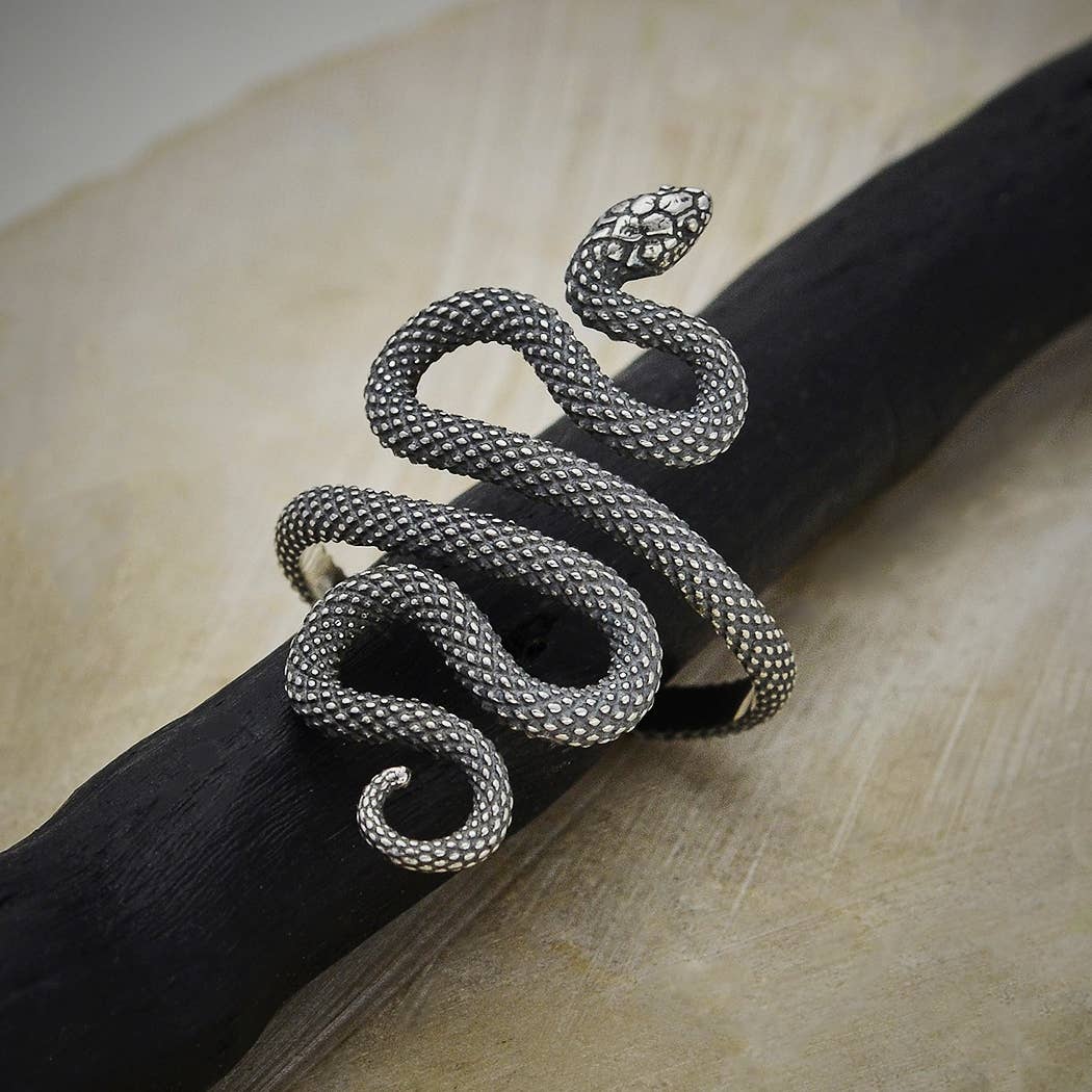 Sterling Silver or Bronze Textured Adjustable Snake Ring