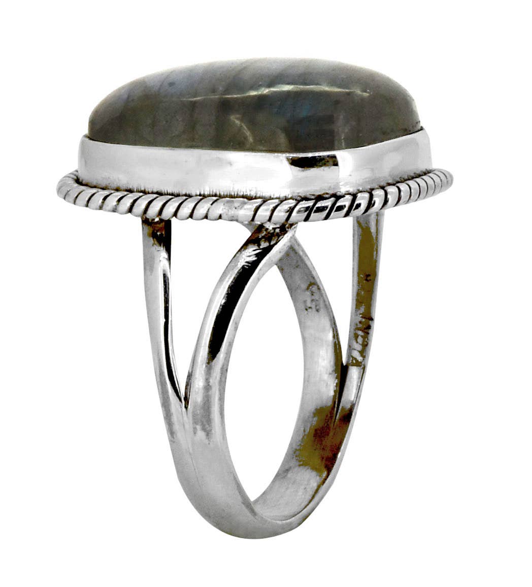 Labradorite 925 Sterling Silver Rope Edge Ring