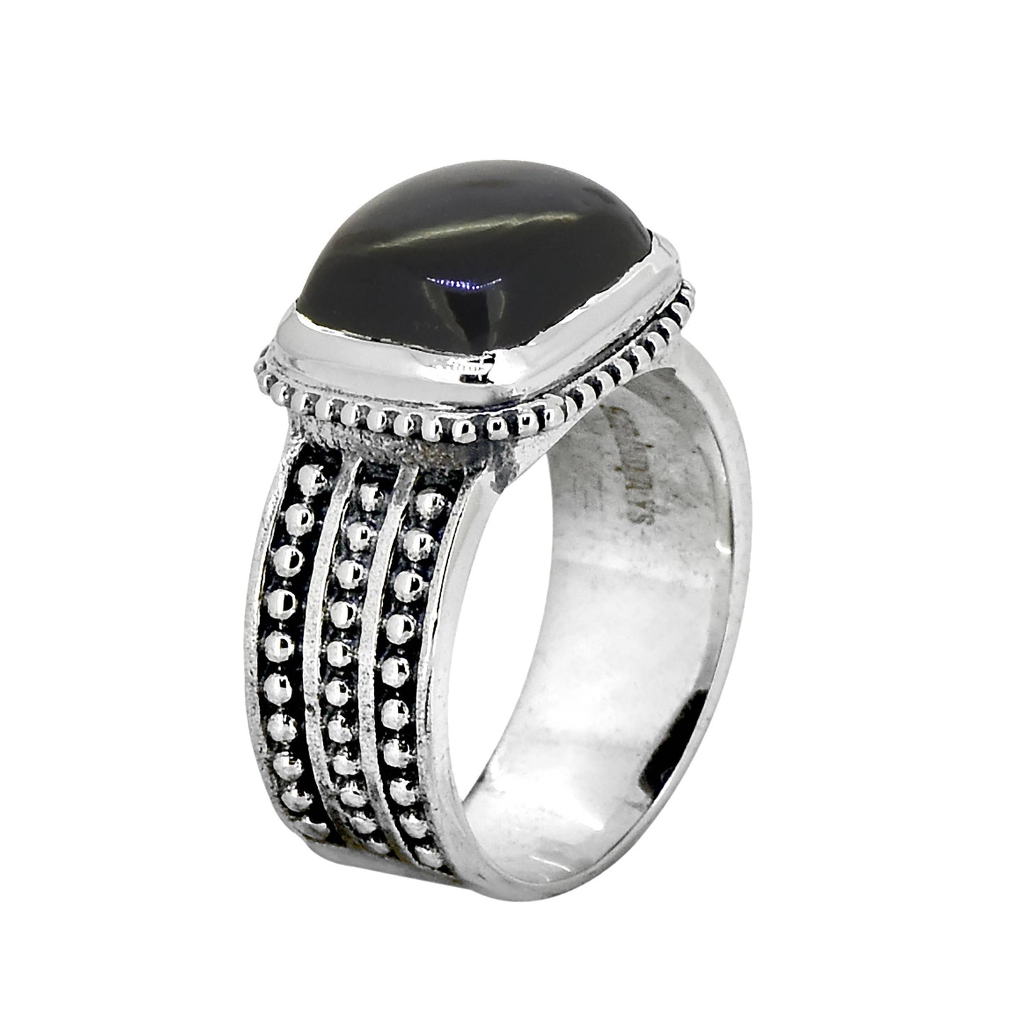 925 Sterling Silver Black Onyx Gemstone Bohemian Ring