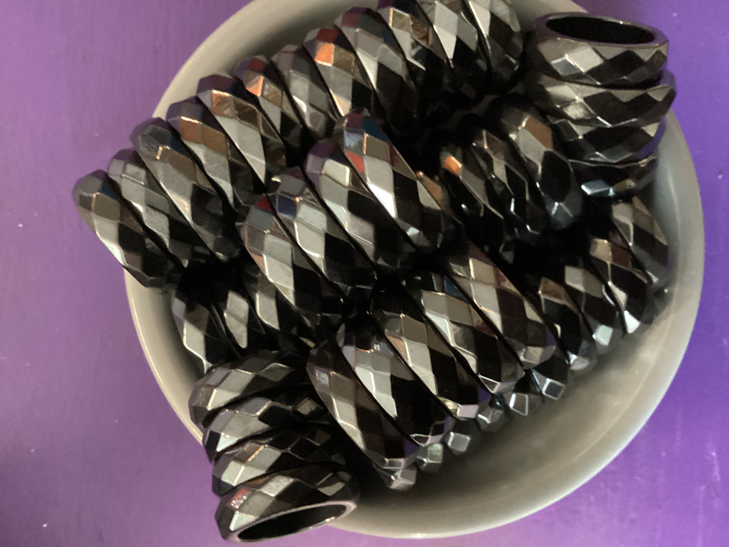 Faceted Hematite Rings Magnetic