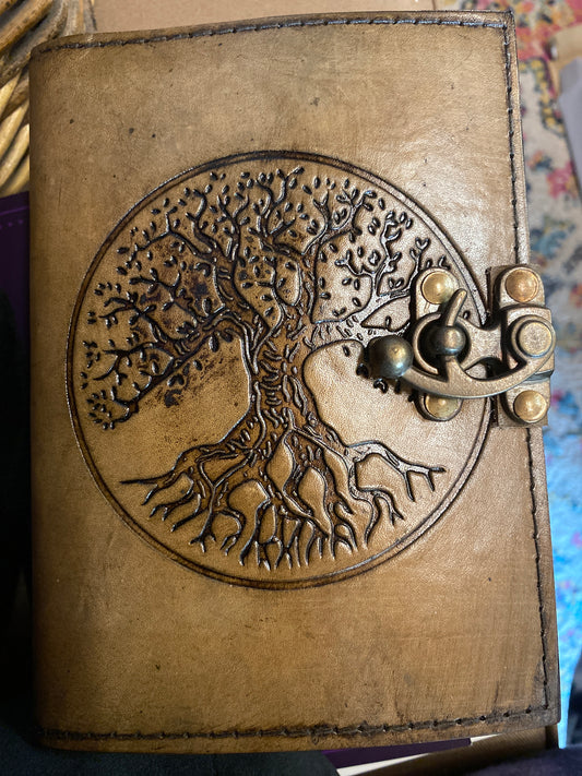 Tree of Life Leather Journal with aged look paper and latch