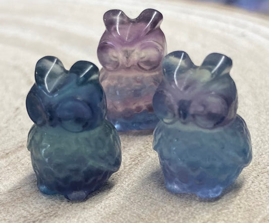 Mini Rainbow Fluorite Owl Carving