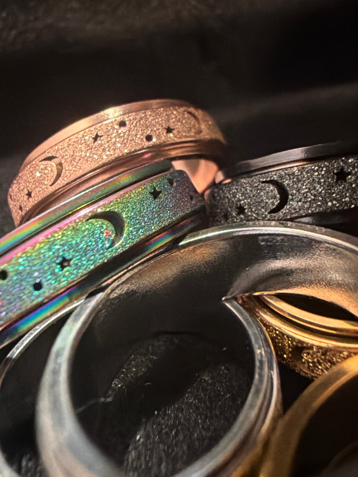 Moon and Star Fidget Rings