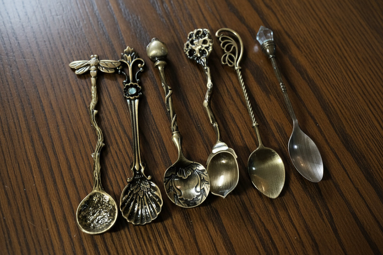 Alloy metal spoons with intricate designs