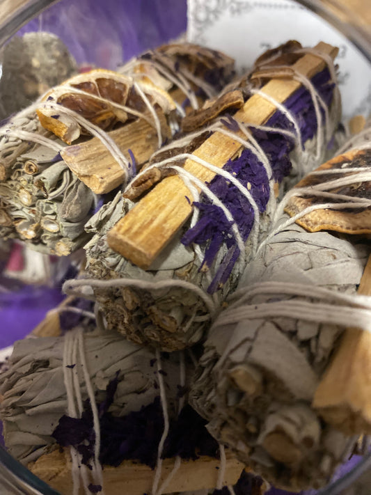 White Sage, Lavender, Palo Santo & Lemon Slice Florida water smudge stick