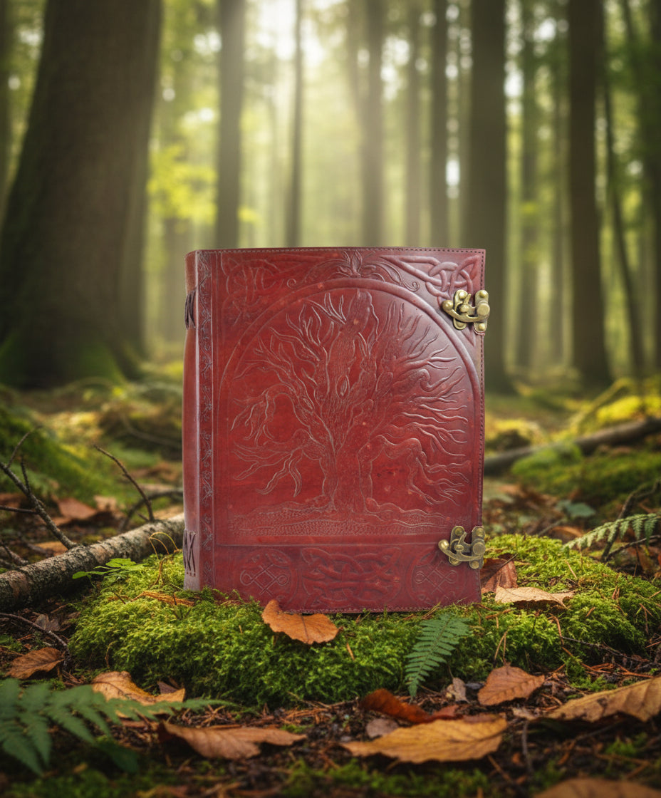 10" x 13" Tree leather blank book w/ latch