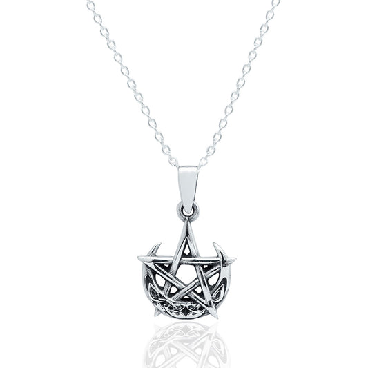 Celtic Night Moon Pentacle Pendant w/silver chain