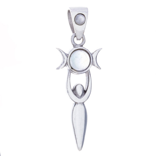 Goddess Pendant Triple Moon w/ Rainbow Moonstone