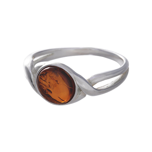 Amber Ring Round Sterling Silver