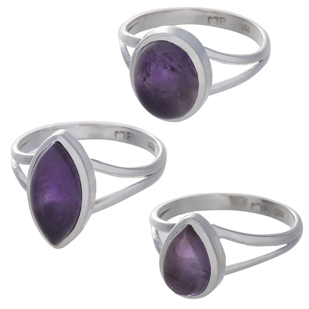 Amethyst Cab. Assorted Shapes Split Shank Simple Ring - Size 10 (11mm to 16mm H)