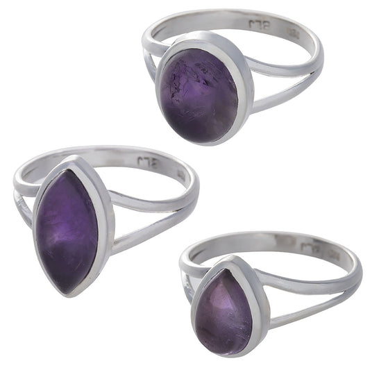 Amethyst Cab. Assorted Shapes Split Shank Simple Ring - Size 10 (11mm to 16mm H)