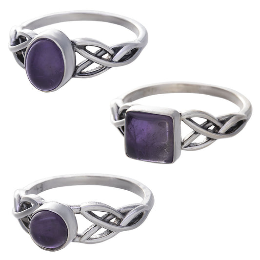 Amethyst Cab. Assorted Shapes Trisquele Ring (7mm to 11mm H)