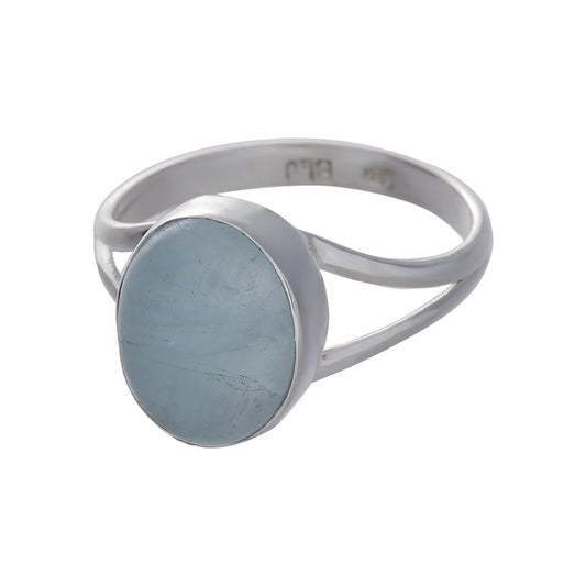Aquamarine Oval Shaped Split Shank Ring Sterling Silver 10-12mm