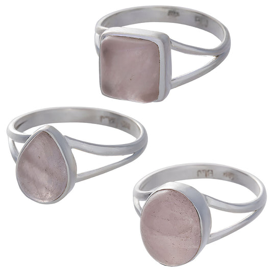 Rose Quartz Cab Assorted Shapes Split Shank Simple Ring 9mm-11mm H